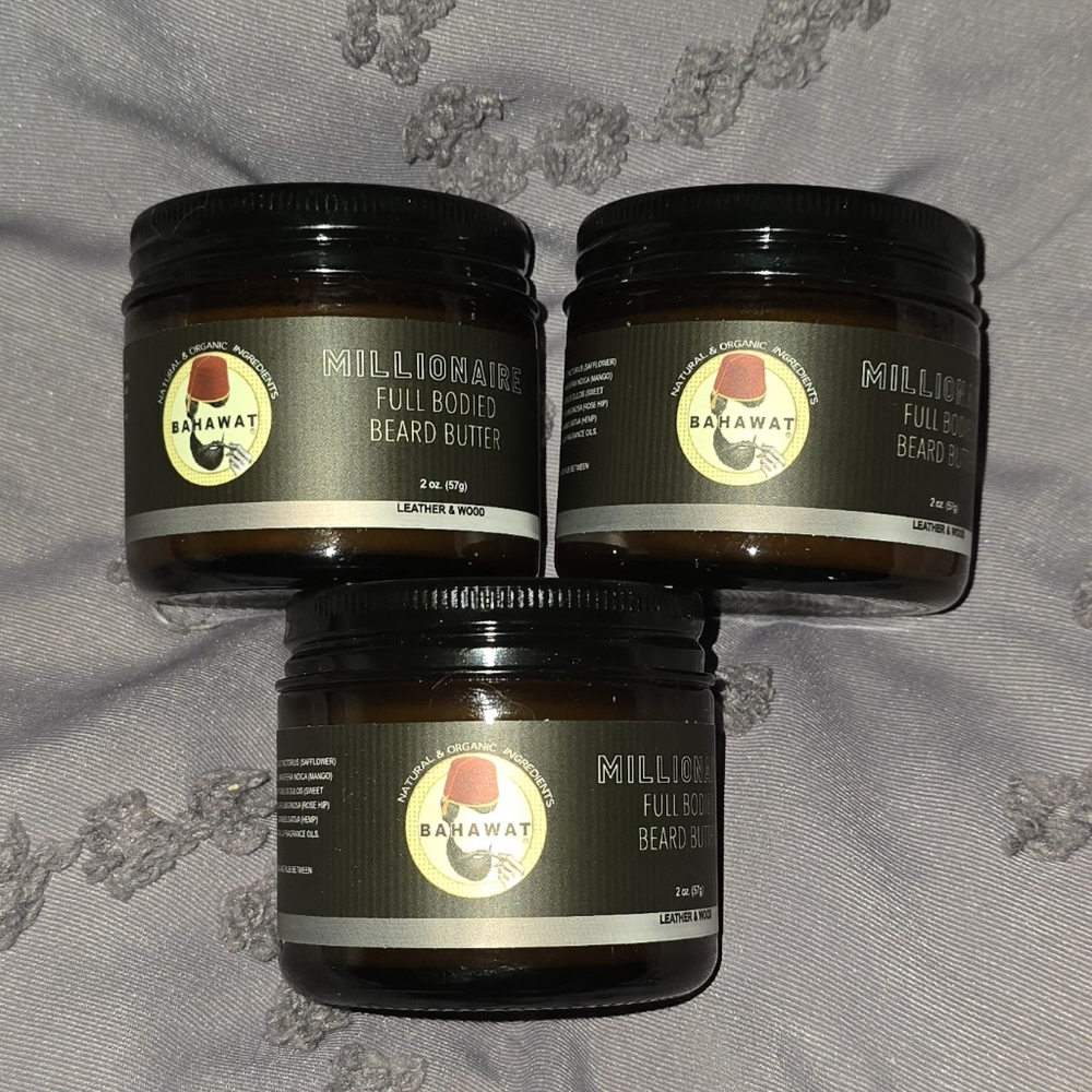 Bahawat NEW 3 Mens Millionaire Full Bodied BEARD BUTTER Leather & Wood 2 Oz